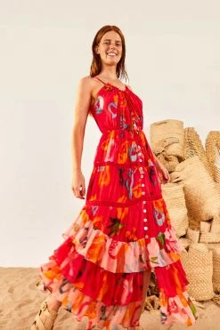 FARM RIO New In Red Mixed Fruits Ocean Maxi Dress 10 FARM RIO New In Red Mixed Fruits Ocean Maxi Dress