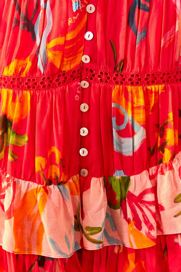 FARM RIO New In Red Mixed Fruits Ocean Maxi Dress 6 FARM RIO New In Red Mixed Fruits Ocean Maxi Dress