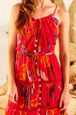 FARM RIO New In Red Mixed Fruits Ocean Maxi Dress 11 FARM RIO New In Red Mixed Fruits Ocean Maxi Dress