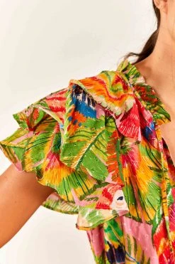 FARM RIO Macaw Leaves Flutter Sleeve Maxi Dress New In 12 FARM RIO Macaw Leaves Flutter Sleeve Maxi Dress New In