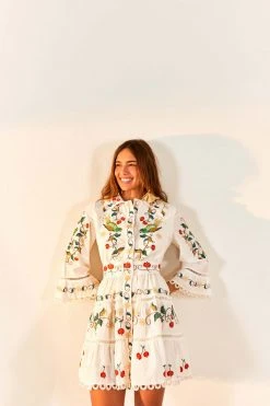 FARM RIO Pitanga Embroidered Belted Mini Dress