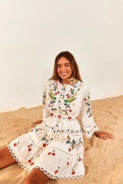 FARM RIO Pitanga Embroidered Belted Mini Dress