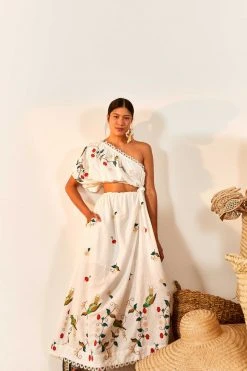 FARM RIO Pitanga Embroidered One-Shoulder Maxi Dress