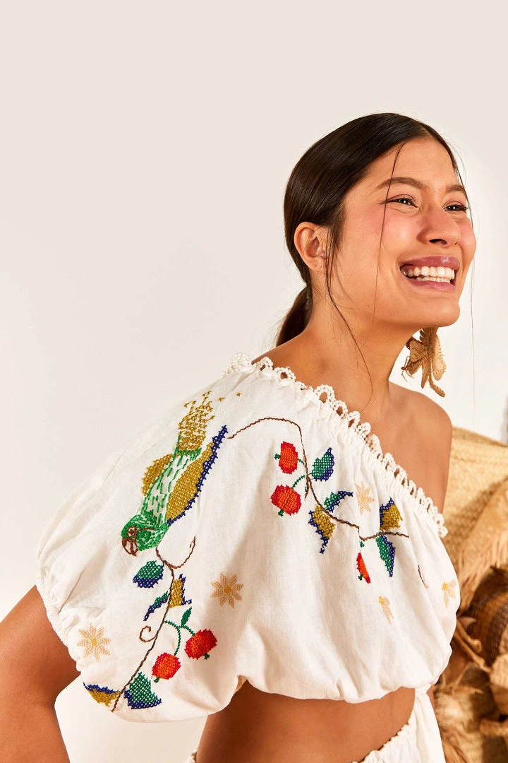 FARM RIO Pitanga Embroidered One-Shoulder Maxi Dress 3 FARM RIO Pitanga Embroidered One-Shoulder Maxi Dress