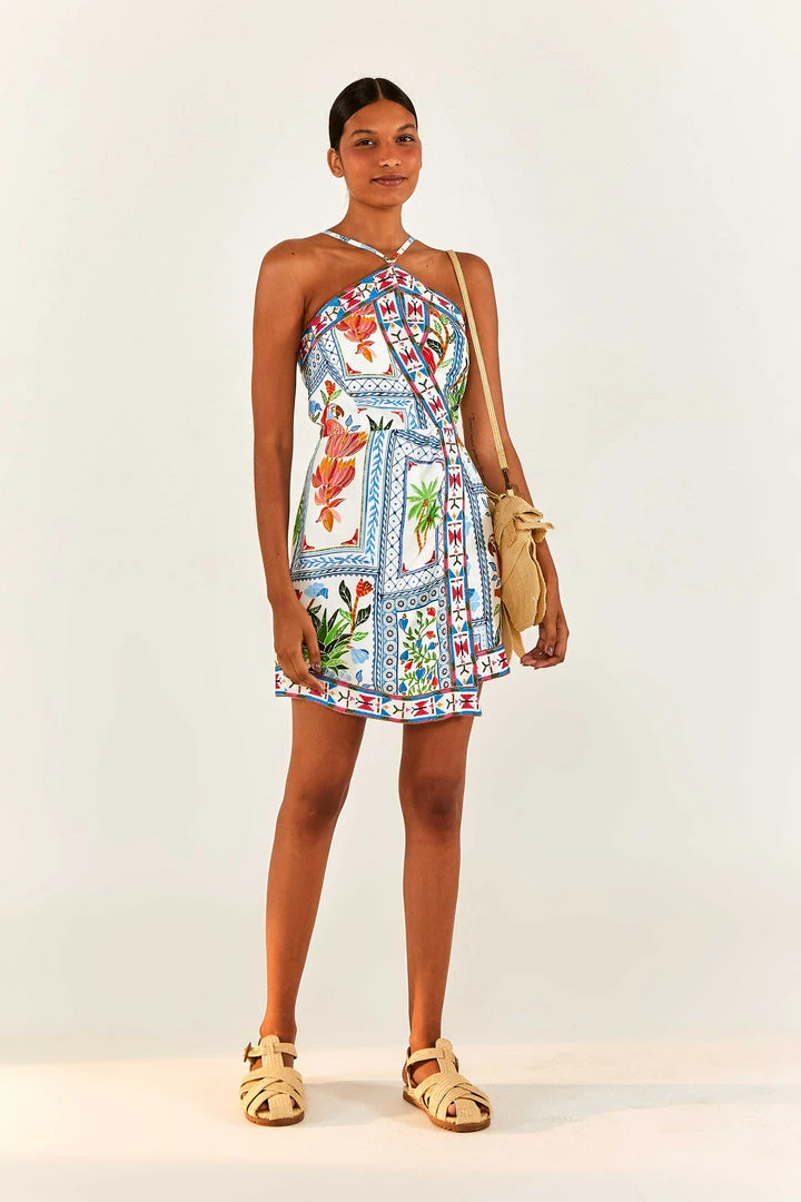 FARM RIO Tropical Tiles Embroidered Mini Dress New In 4 FARM RIO Tropical Tiles Embroidered Mini Dress New In