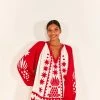 FARM RIO Red Tropical Cutwork Mini Dress