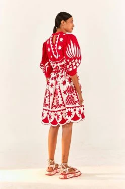 FARM RIO New In Red Tropical Cutwork Midi Dress