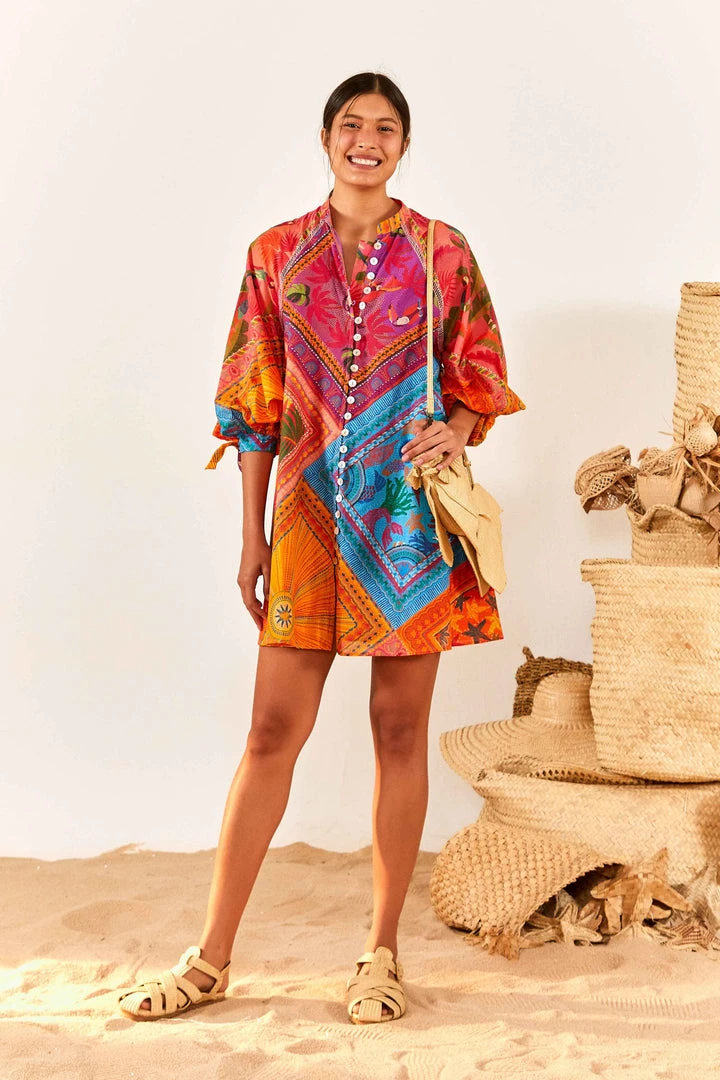 FARM RIO Mixed Scarves Button-Down Mini Dress FARM RIO Mixed Scarves Button-Down Mini Dress