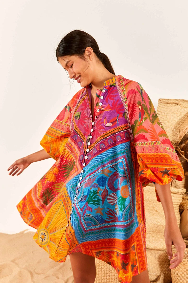 FARM RIO Mixed Scarves Button-Down Mini Dress FARM RIO Mixed Scarves Button-Down Mini Dress