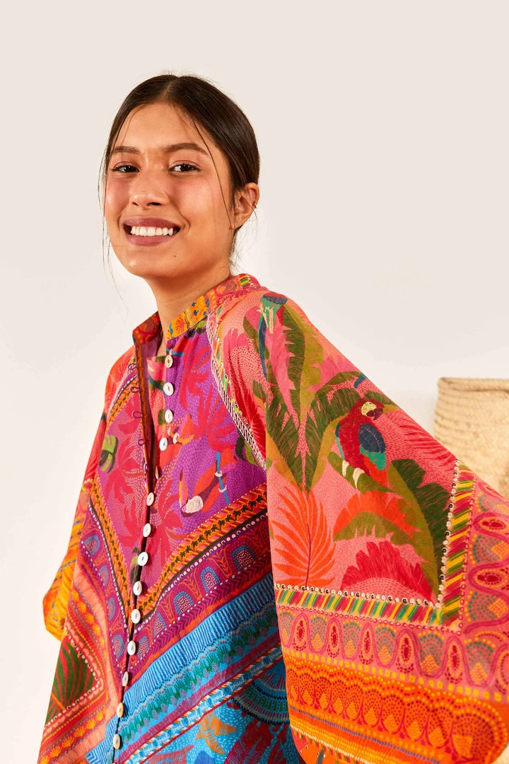 FARM RIO Mixed Scarves Button-Down Mini Dress FARM RIO Mixed Scarves Button-Down Mini Dress