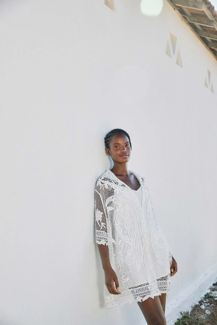 FARM RIO Tropical Wind Guipure Lace Shirt New In 2 FARM RIO Tropical Wind Guipure Lace Shirt New In