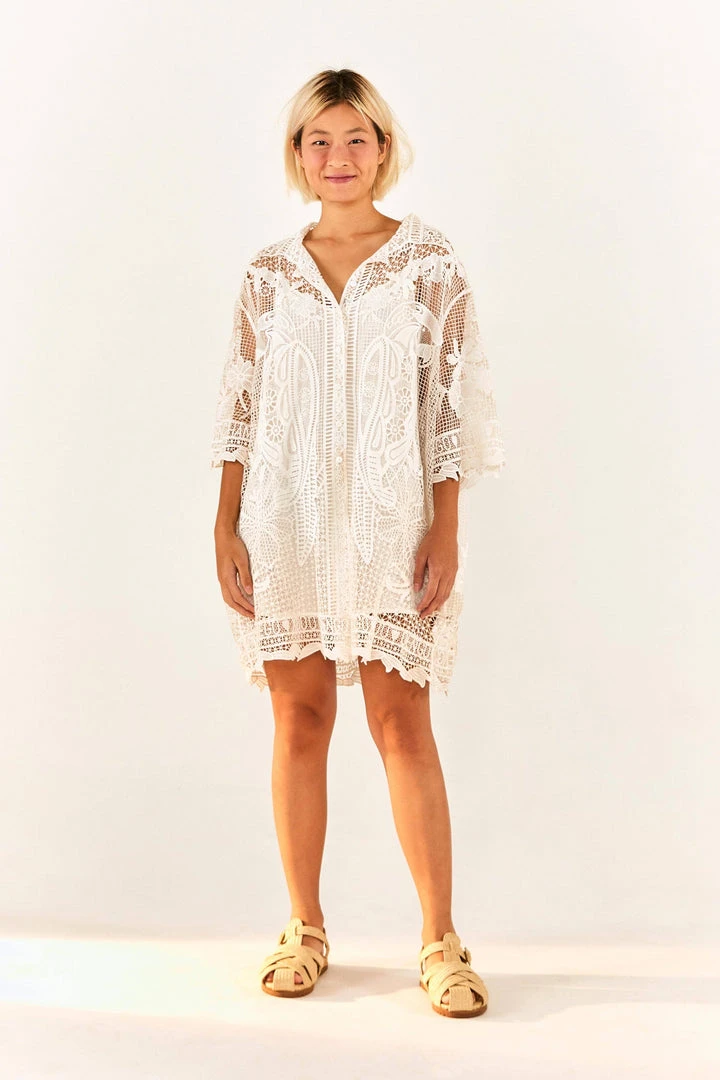 FARM RIO Tropical Wind Guipure Lace Shirt New In 7 FARM RIO Tropical Wind Guipure Lace Shirt New In