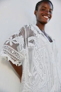 FARM RIO Tropical Wind Guipure Lace Shirt New In