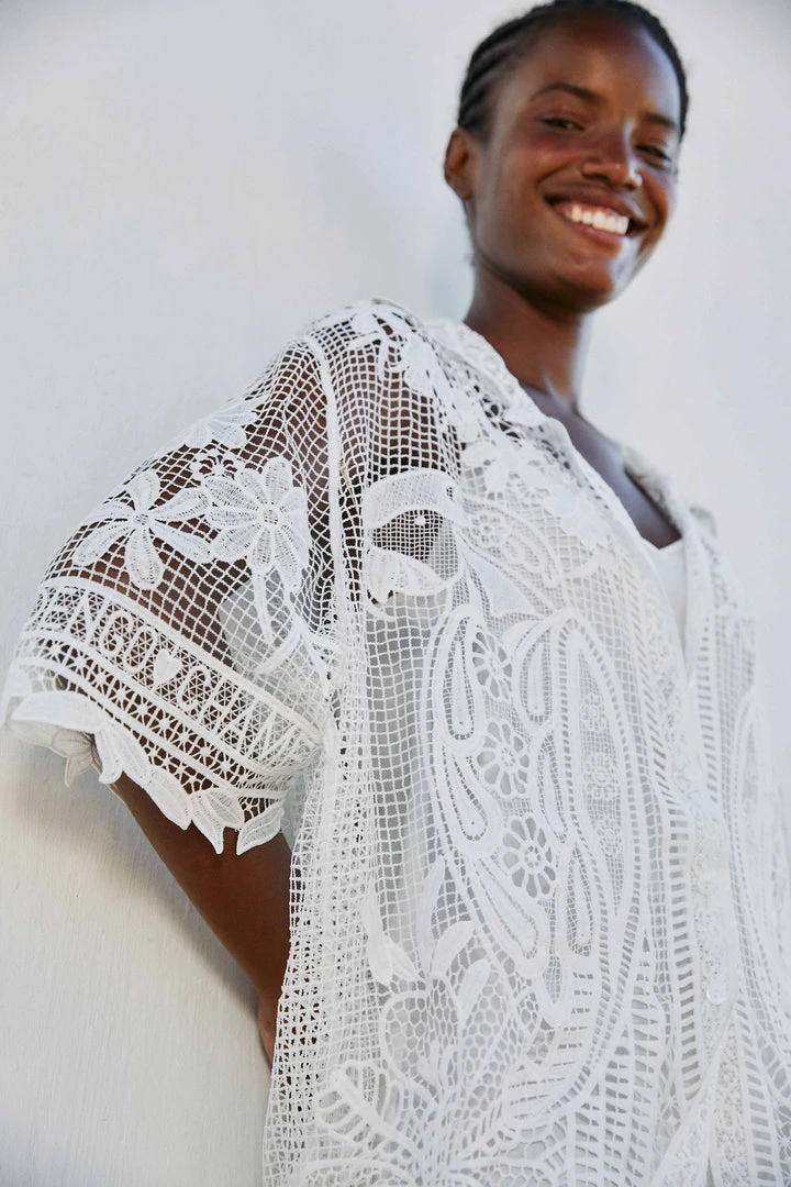 FARM RIO Tropical Wind Guipure Lace Shirt New In 1 FARM RIO Tropical Wind Guipure Lace Shirt New In