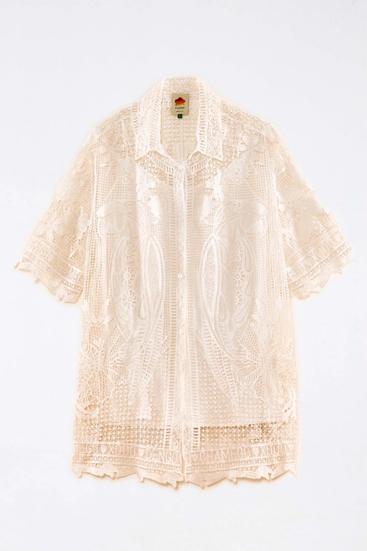 FARM RIO Tropical Wind Guipure Lace Shirt New In 6 FARM RIO Tropical Wind Guipure Lace Shirt New In