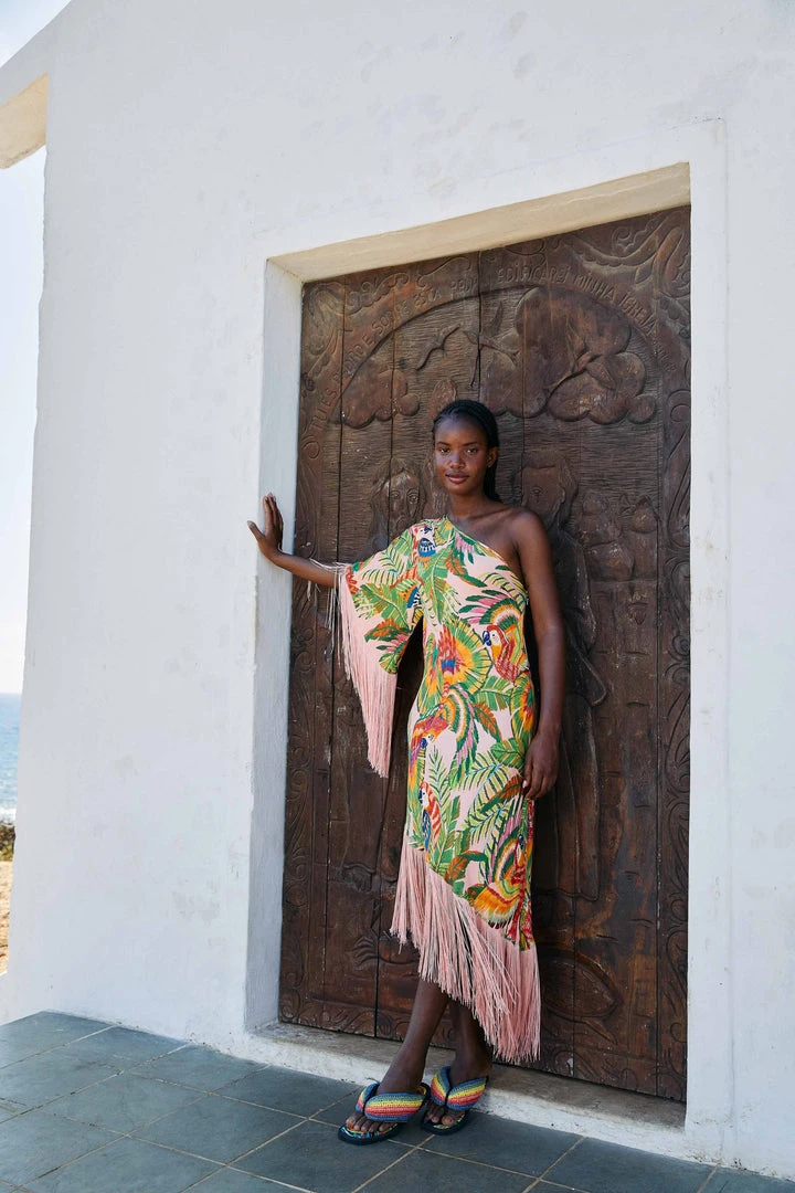 FARM RIO Macaw Leaves One-Shoulder Midi Dress 1 FARM RIO Macaw Leaves One-Shoulder Midi Dress