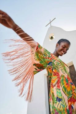FARM RIO Macaw Leaves One-Shoulder Midi Dress