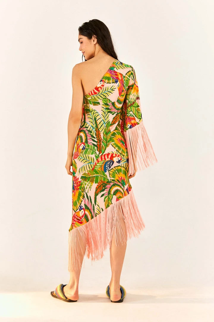 FARM RIO Macaw Leaves One-Shoulder Midi Dress 6 FARM RIO Macaw Leaves One-Shoulder Midi Dress