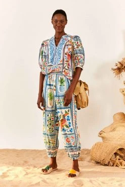 FARM RIO Tropical Tiles Blouse New In 10 FARM RIO Tropical Tiles Blouse New In