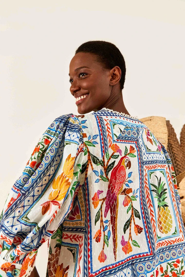 FARM RIO Tropical Tiles Blouse New In 3 FARM RIO Tropical Tiles Blouse New In