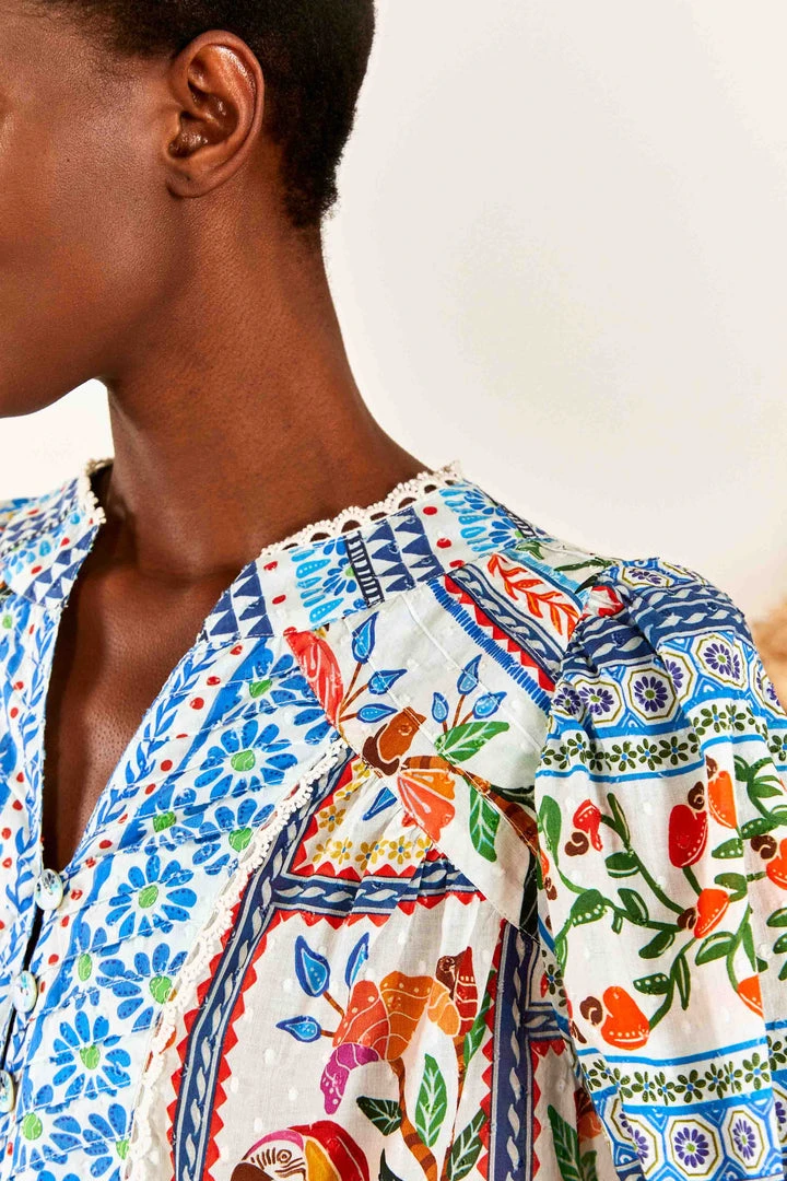FARM RIO Tropical Tiles Blouse New In 5 FARM RIO Tropical Tiles Blouse New In