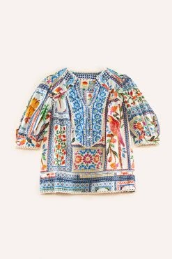 FARM RIO Tropical Tiles Blouse New In 13 FARM RIO Tropical Tiles Blouse New In