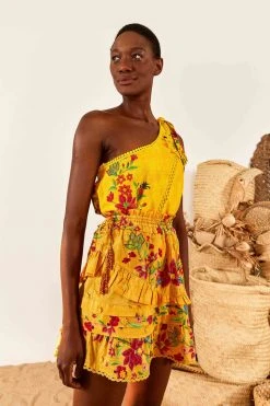 FARM RIO Yellow Flower Dream Layered Mini Skirt