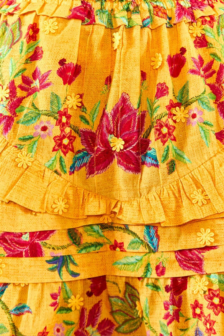 FARM RIO Yellow Flower Dream Layered Mini Skirt 5 FARM RIO Yellow Flower Dream Layered Mini Skirt