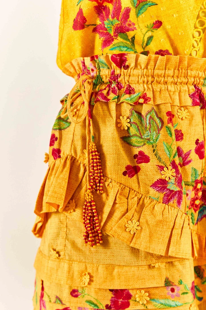 FARM RIO Yellow Flower Dream Layered Mini Skirt 6 FARM RIO Yellow Flower Dream Layered Mini Skirt