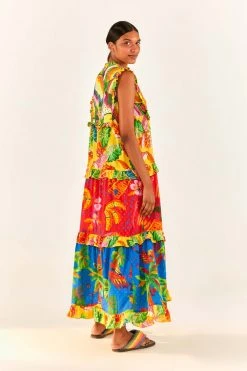 FARM RIO Mixed Prints Tiered Maxi Dress