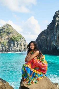 FARM RIO Mixed Prints Tiered Maxi Dress