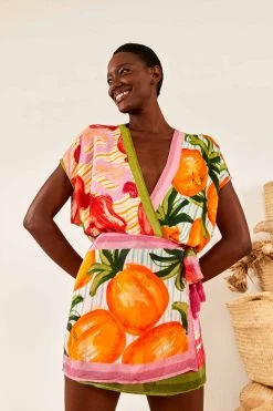 FARM RIO Fruits Scarves Wrap Mini Skirt