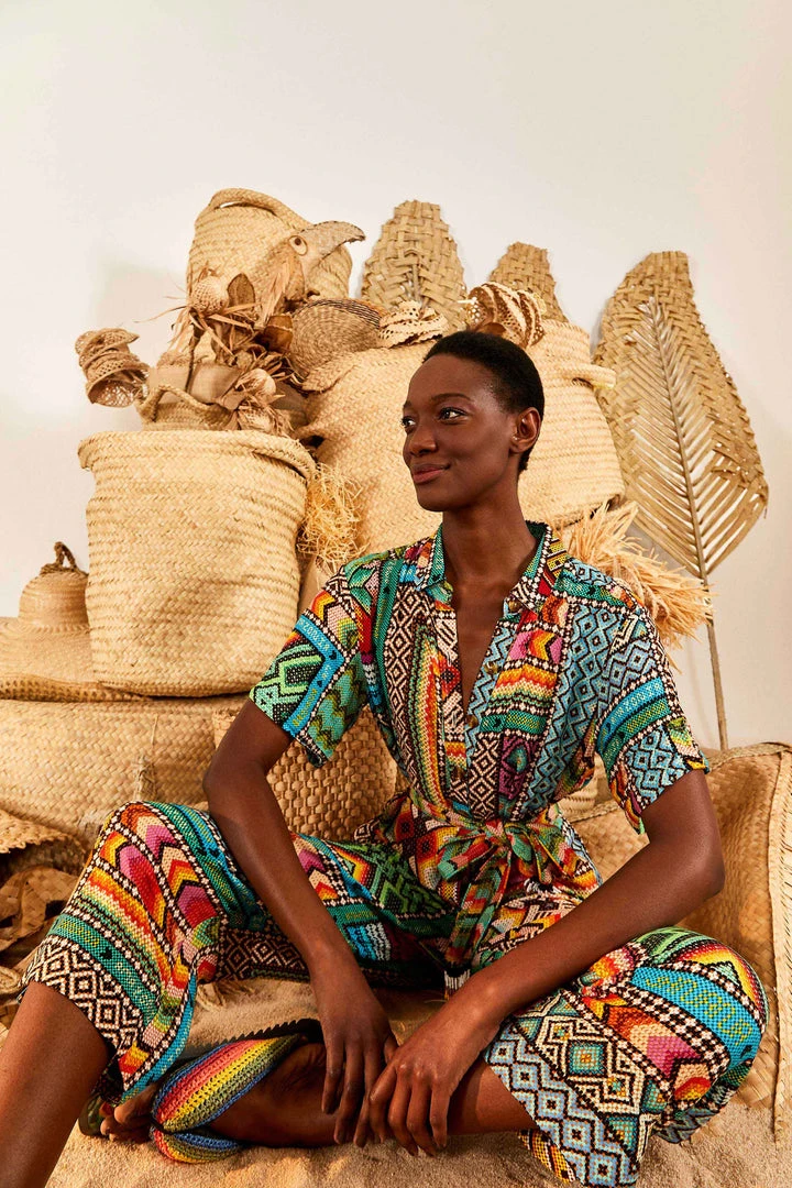 FARM RIO New In Banana Scarves Belted Jumpsuit 4 FARM RIO New In Banana Scarves Belted Jumpsuit