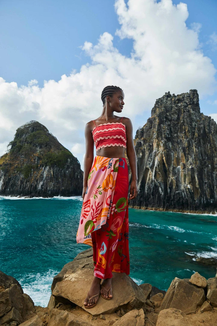 FARM RIO Red Mixed Fruits Ocean Maxi Skirt 1 FARM RIO Red Mixed Fruits Ocean Maxi Skirt