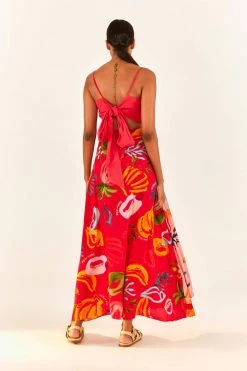FARM RIO Red Mixed Fruits Ocean Maxi Skirt