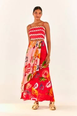 FARM RIO Red Mixed Fruits Ocean Maxi Skirt 9 FARM RIO Red Mixed Fruits Ocean Maxi Skirt
