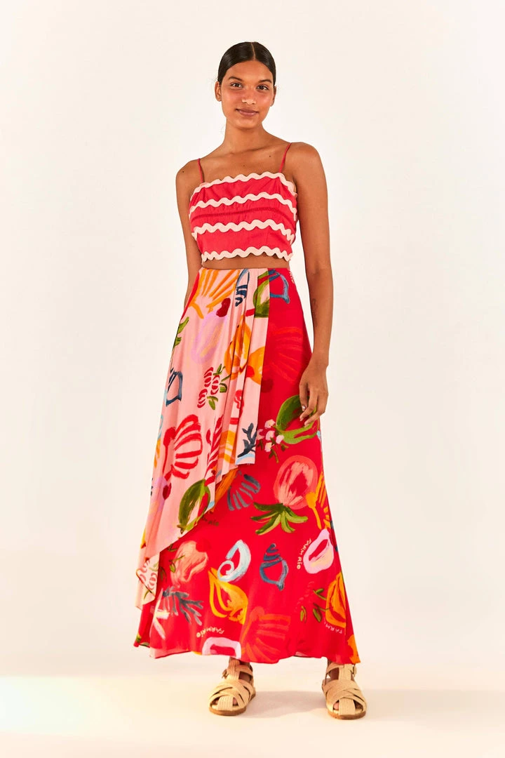 FARM RIO Red Mixed Fruits Ocean Maxi Skirt 4 FARM RIO Red Mixed Fruits Ocean Maxi Skirt