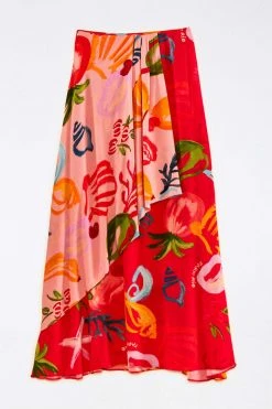 FARM RIO Red Mixed Fruits Ocean Maxi Skirt 10 FARM RIO Red Mixed Fruits Ocean Maxi Skirt