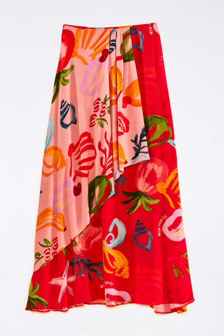 FARM RIO Red Mixed Fruits Ocean Maxi Skirt 5 FARM RIO Red Mixed Fruits Ocean Maxi Skirt