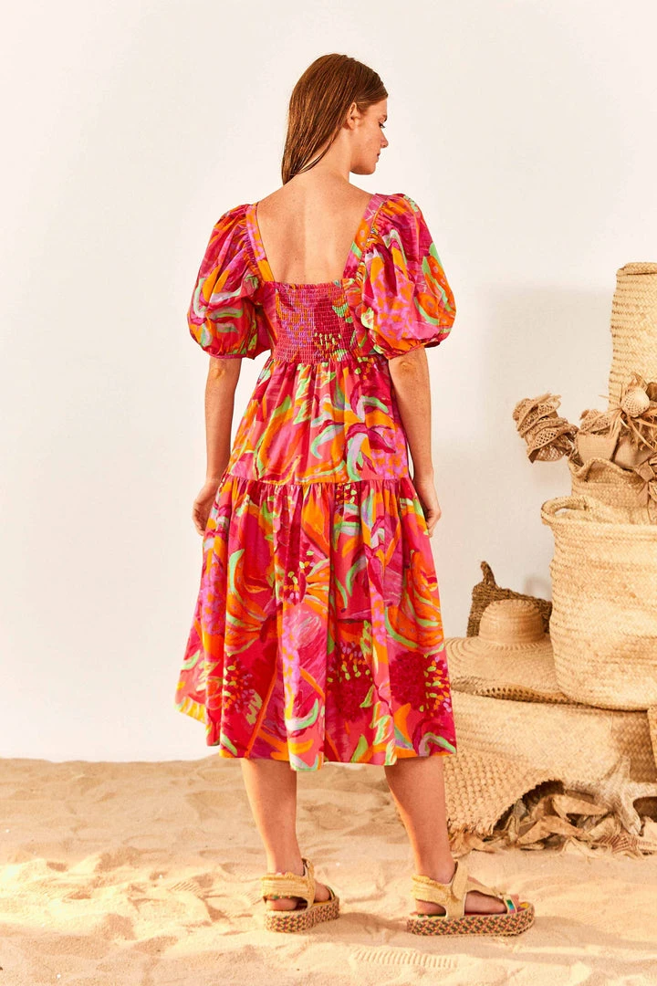 FARM RIO New In Fruit Brush Puff Sleeve Midi Dress 2 FARM RIO New In Fruit Brush Puff Sleeve Midi Dress