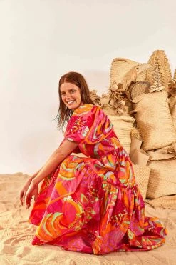 FARM RIO New In Fruit Brush Puff Sleeve Midi Dress 9 FARM RIO New In Fruit Brush Puff Sleeve Midi Dress