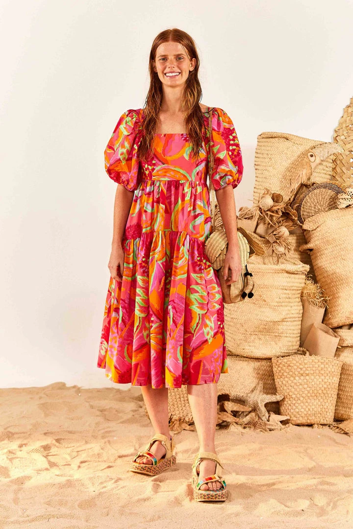 FARM RIO New In Fruit Brush Puff Sleeve Midi Dress 4 FARM RIO New In Fruit Brush Puff Sleeve Midi Dress