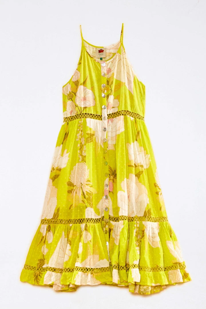 FARM RIO Yellow Neon Garden Midi Dress New In FARM RIO Yellow Neon Garden Midi Dress New In