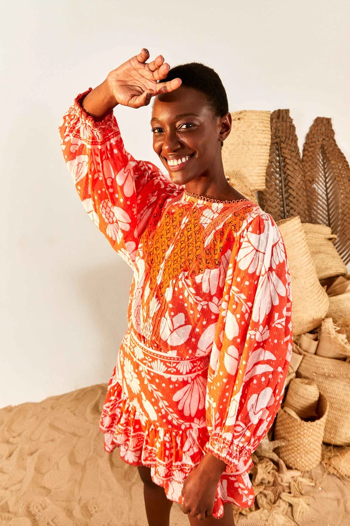 FARM RIO New In Orange Neon Jungle Mini Blouse 1 FARM RIO New In Orange Neon Jungle Mini Blouse