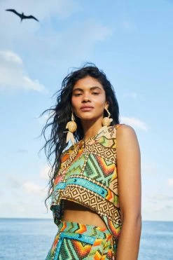 FARM RIO Banana Scarves Crop Top