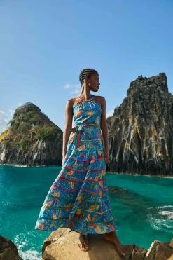 FARM RIO Blue Ocean Stories Maxi Dress New In