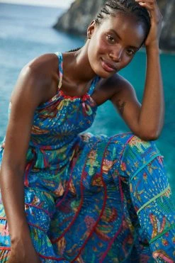 FARM RIO Blue Ocean Stories Maxi Dress New In 10 FARM RIO Blue Ocean Stories Maxi Dress New In