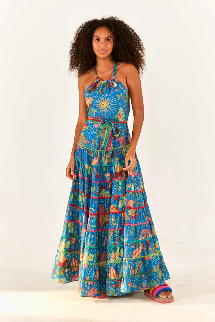 FARM RIO Blue Ocean Stories Maxi Dress New In 5 FARM RIO Blue Ocean Stories Maxi Dress New In