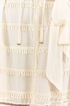 FARM RIO New In Off-White Embroidered Trim Midi Dress