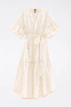 FARM RIO New In Off-White Embroidered Trim Midi Dress